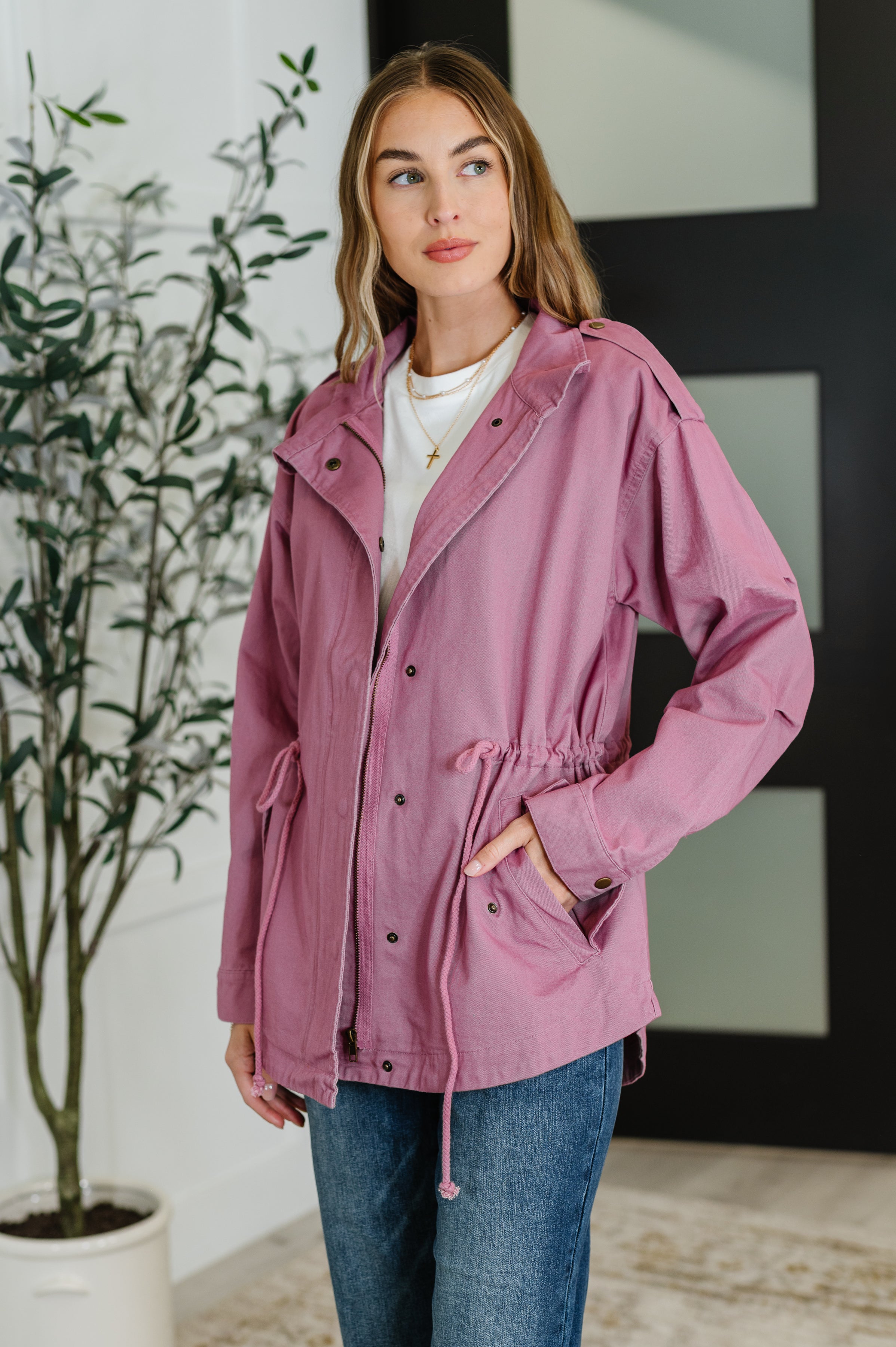 Puddle Jumper Full Front Zip Up Jacket in Mauve